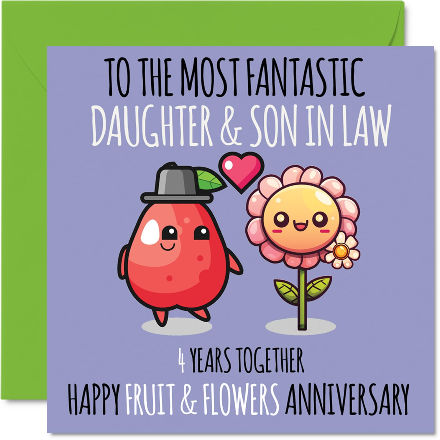 Cute Linen Anniversary Card for Daughter & Son In Law - 4 Years Together - Happy 4th Wedding Anniversary Cards for Son In Law Daughter, 145mm Greeting Cards Anniversaries