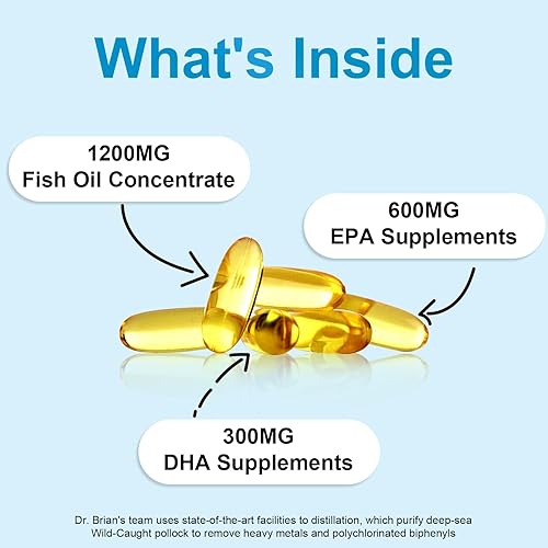 Miniatura 3 de Dr.Brian Omega 3 Aceite de pescado - 1200 mg  180 cápsulas blandas sabor limón rTG Omega3  EPA y DHA  Suplementos de ácidos grasos Omega 3 de alta