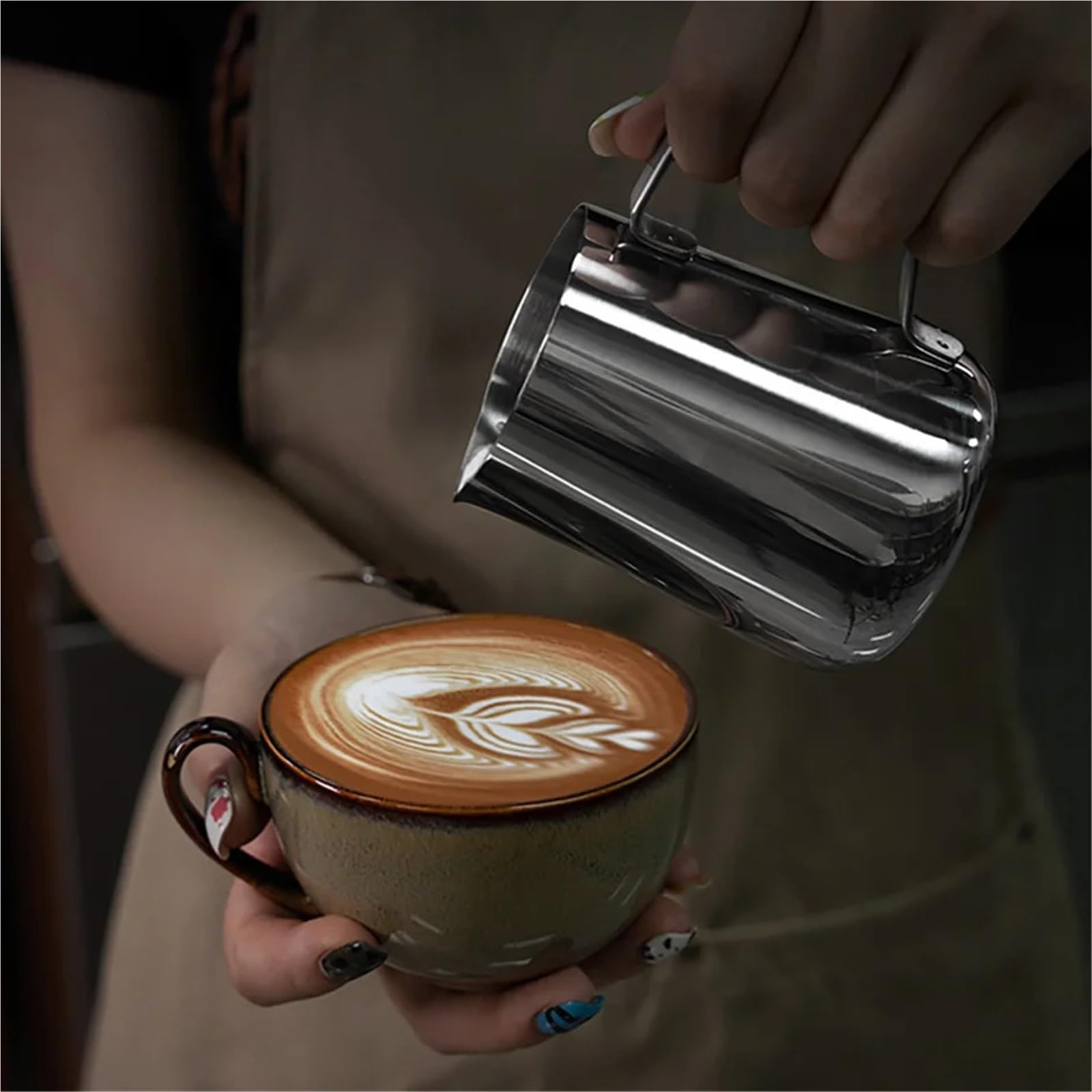 Milchschaum Kanne 350/600 ml Edelstahl-Kaffeekanne mit Skala, Barista-Dampfschale und Kaffeenadel(350ml 600ml Kit)