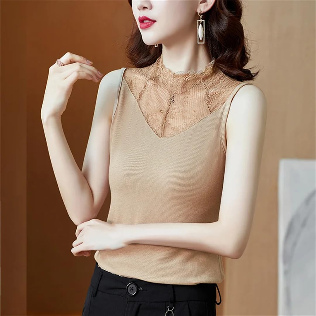 Top corto da donna estivo in pizzo a collo alto scava fuori senza maniche canotta slim