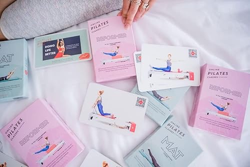 Miniatura 6 de OnlinePilatesClasses Pilates Reformer Deck con video tutoriales gratuitos, tarjetas flash de fitness con 79 tarjetas de todos los niveles para