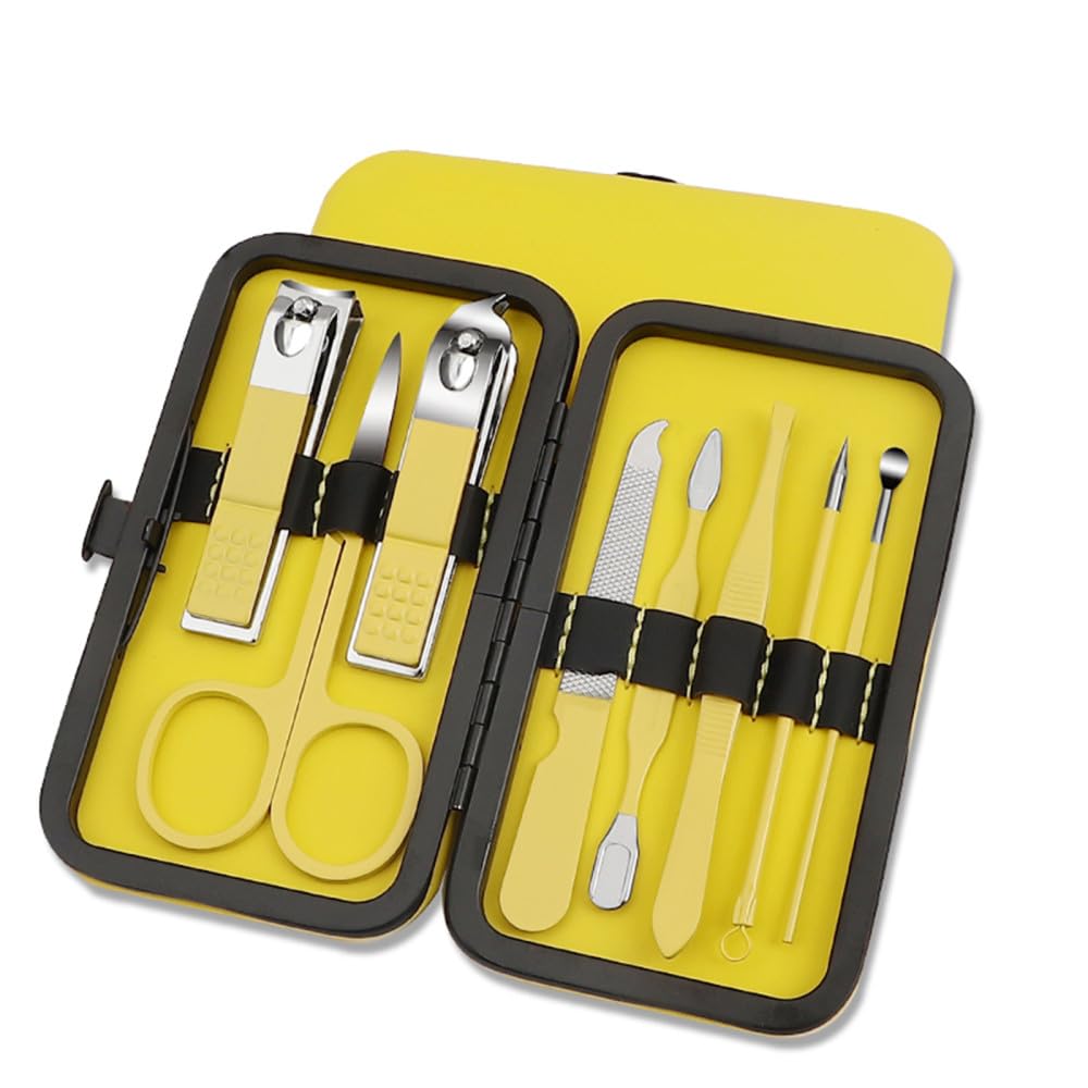 Set tagliaunghie portatile per uomo e donna per la casa, pinze a becco d'aquila, giallo, 8 pezzi