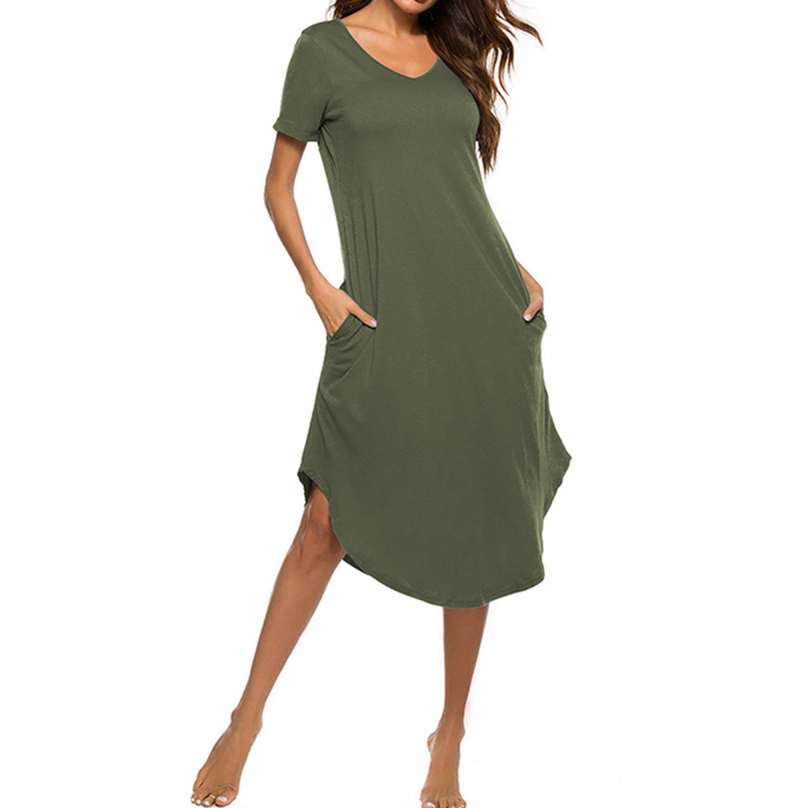 Chemise de nuit en modal femme pyjama long manches courtes col rond