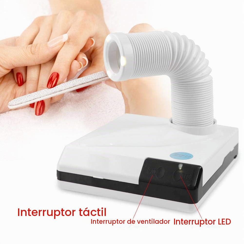 6W 2 En 1 Aspirador de Polvo de Uñas con Tubo Elástico Retráctil, Extractor de Polvo de Uñas, Colector de Polvo de Uñas Profesional, Limpiador de Polvo Mejorado para Uñas/Manicura/Arte de Uñas