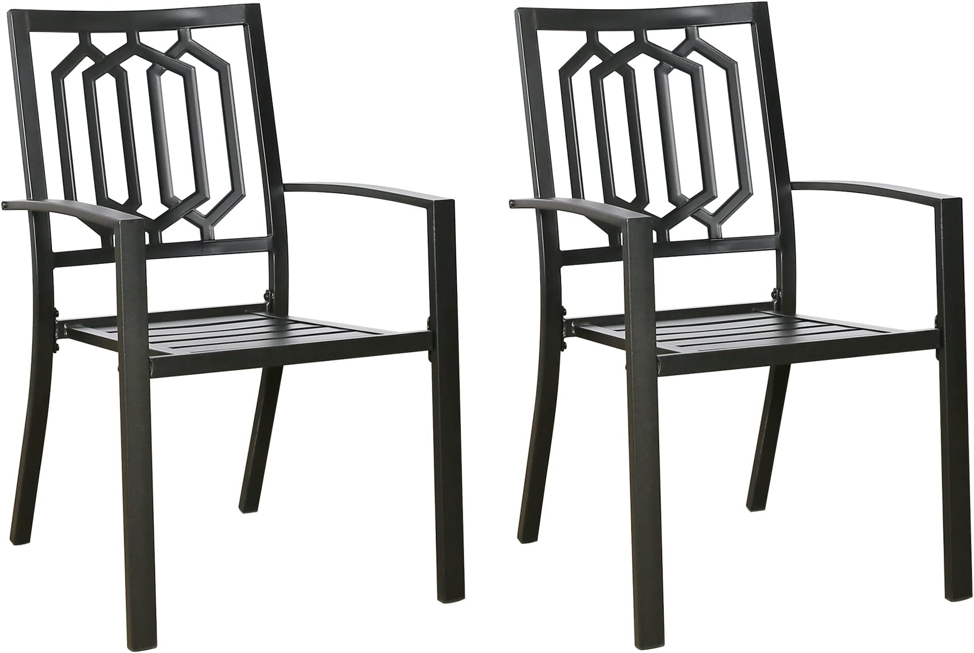 Iwicker Patio Weather-Resistant Steel Dining Chairs Outdoor Arm Chairs Set of 2