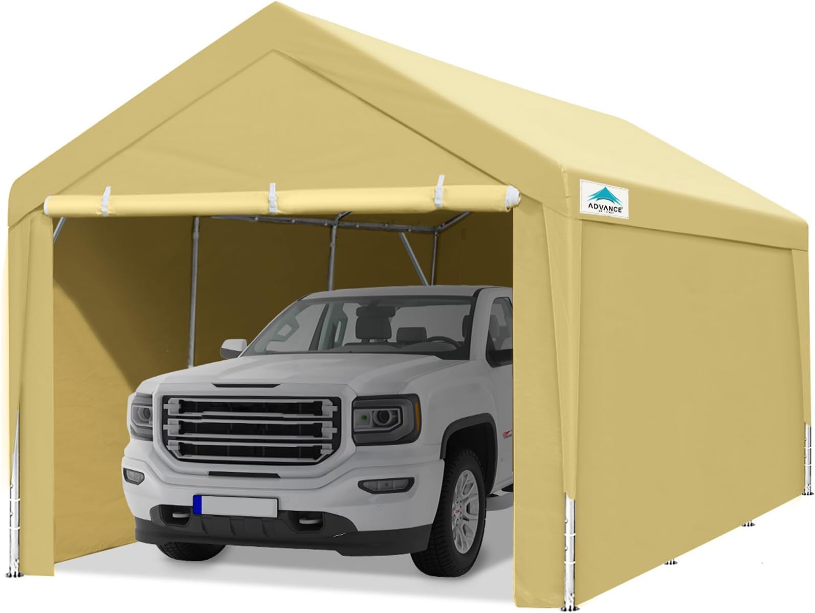 ADVANCE OUTDOOR12x20 ft Canopy Garage Heavy Duty Carport Car Boat Shelter Party Tent, Adjustable Peak Height from 9.5ft to 11ft, with Removable Sidewalls and Doors, Beige