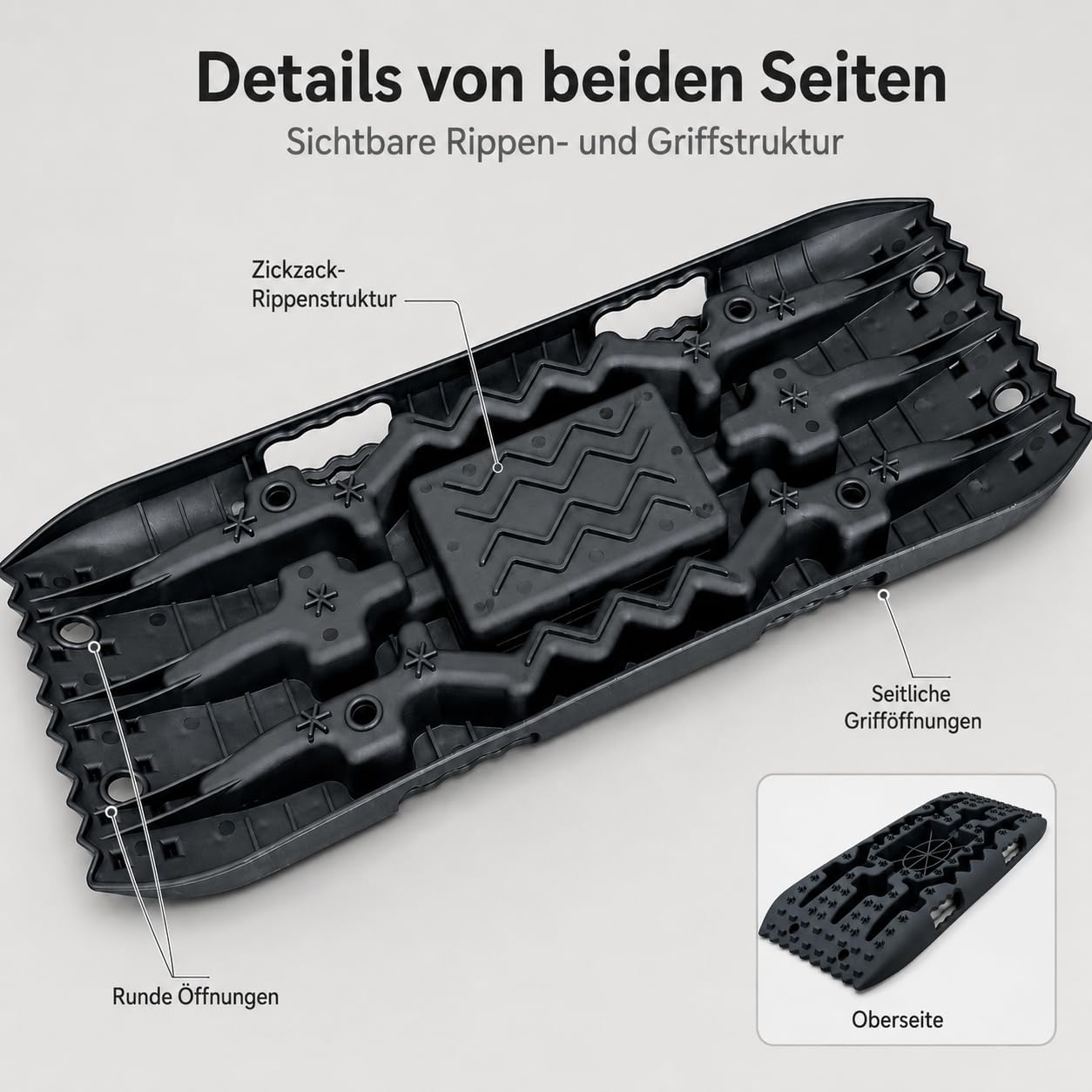Sandbleche 2er Set Schwarz, Offroad Anfahrhilfe bis 10 t pro Paar für Wohnmobil, SUV, 4x4, Van & Camping, 69,5 x 27,5 x 6 cm, Recovery Boards & Sandboards mit Tasche