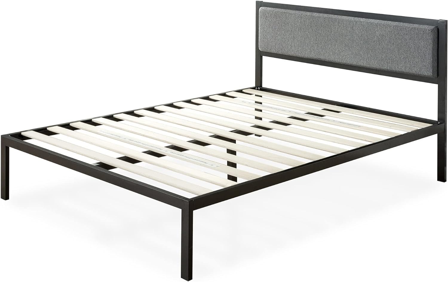 Zinus Korey Bed Frame with upholstered headboard and wooden slats