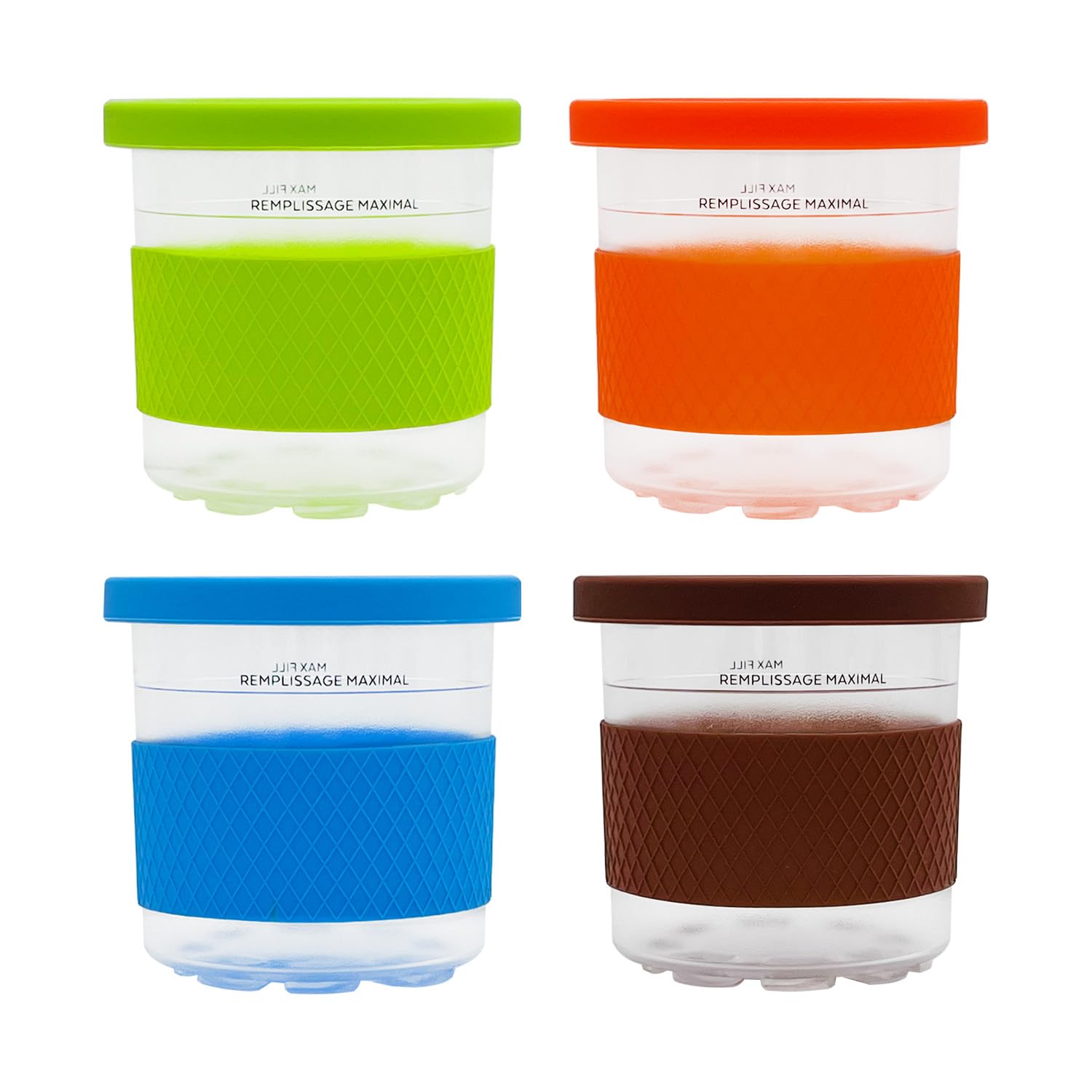 Ice Creami Pints 4 Pack, Compatible with NC299AMZ & NC300s Series Creami Ice Cream Makers, Genuine Ninja Pint, BPA-Free & Dishwasher Safe, Color Lids (Orange/blue/green/coffee)