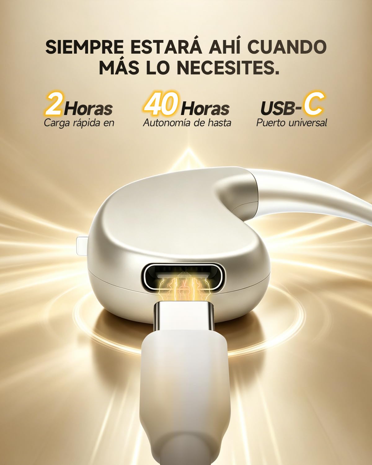dispositivo con reducción digital de ruido, ganchos para las orejas flexibles de TPE para una comodidad óptima, Type-C, autonomía de hasta 40 horas (1 Unidad – Válido para cualquier oído)