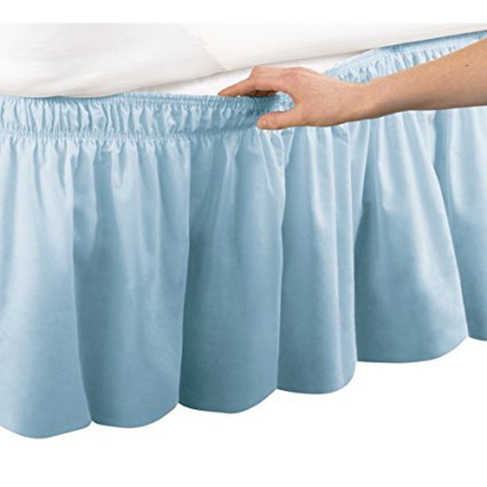 Pleated Three Sides Fabrics Wrap Around Style Egyptian Cotton Elastic 15 inch Drop Dust Bed Skirt for Twin/Full,Queen,King Size Beds(Twin/Full, Sky Blue)-image-11