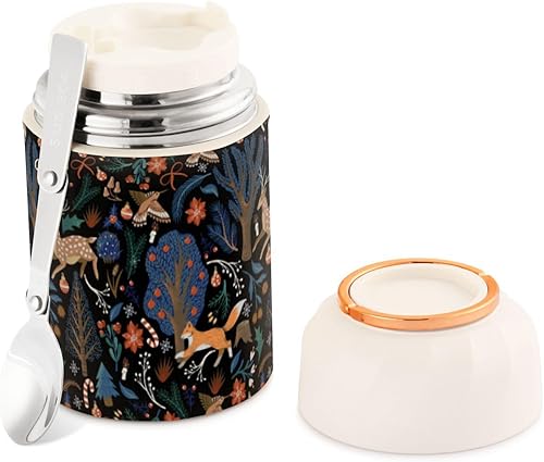 Miniatura 1 de MCHIVER Christmas Forest Deer Food Jar with Spoon Stainless Steel Vacuum Insulated Food Container 17 oz Food Flask for Hot Food