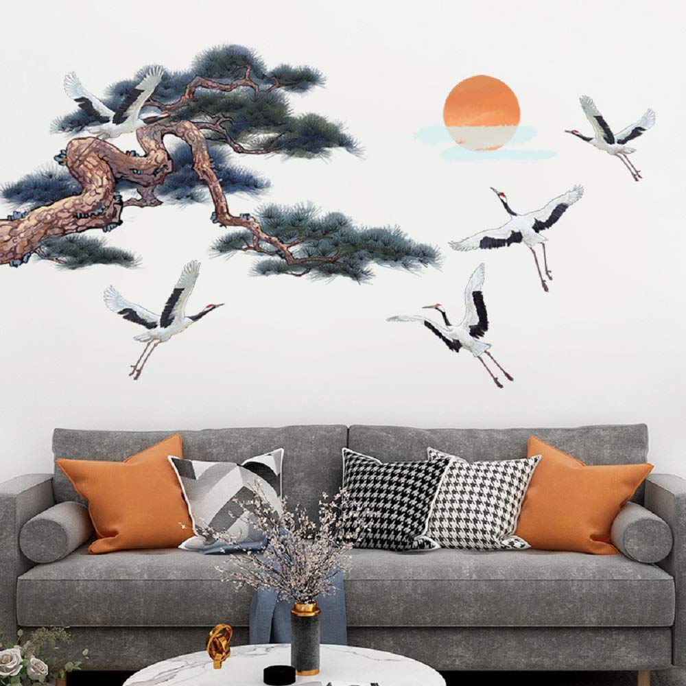AM AMAONM Amaonm Giant Removable DIY Pine Tree and Flying Birds Wall Decals Creative 3D TV Sofa Background Decoration Sticker Peel Stick Decor for Living Room Bedroom Kids Nursery House Offices