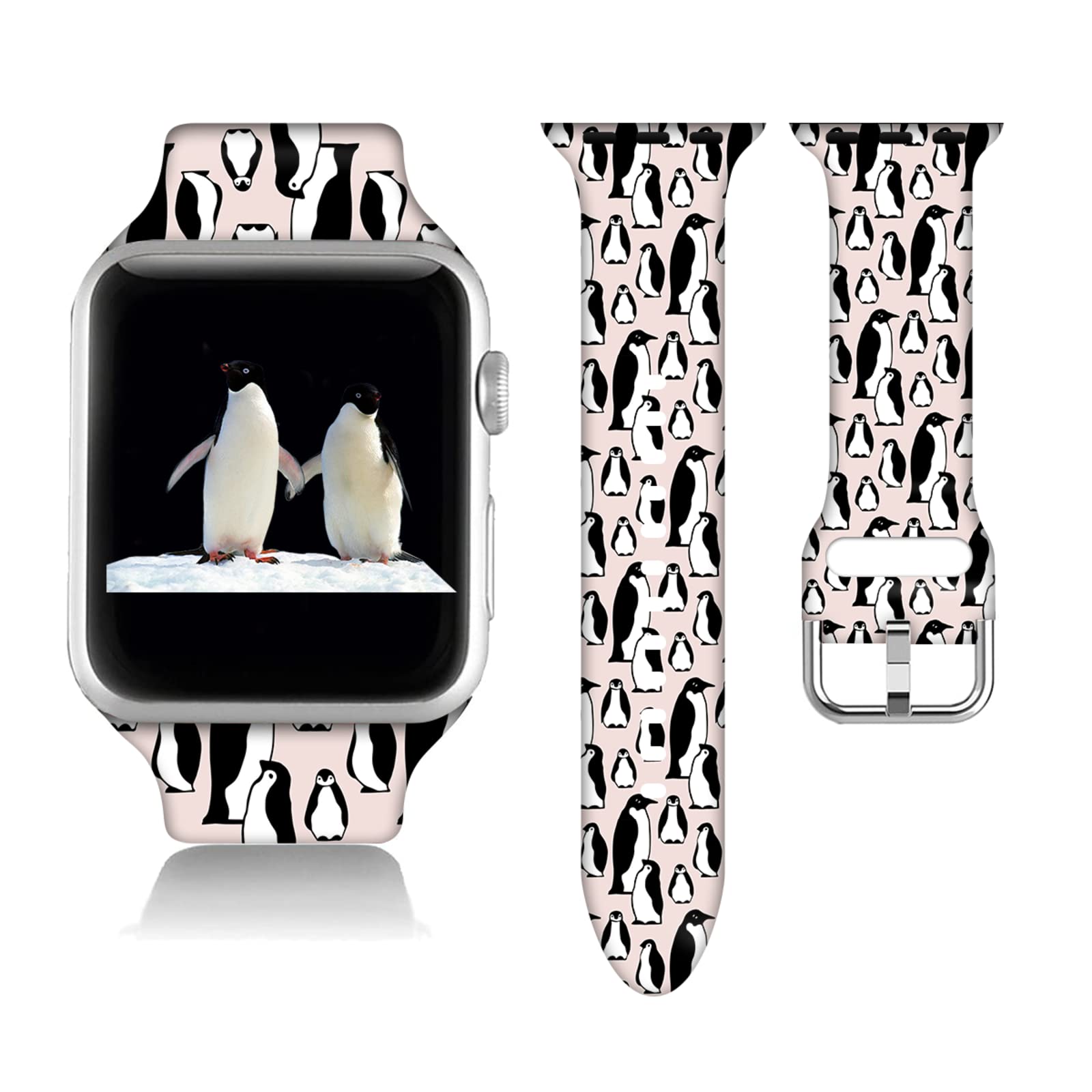 Compatible With Penguins Apple Watch 38/40/41/42/44/45mm For Women Men,Soft Silicone Animal Pattern Printed Replacement Wristband Band For Iwatch Series 7 6 5 4 3 2 1 SE.38mm/40mm/41mm
