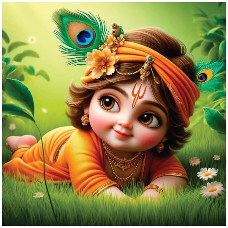 Image of British Terminal Cute little Bal Gopal Baby God Krishna| Kanha Ji | Laddu Lord Makhan Chor Painting Religious Poster for Pregnant Women for wall (matt thin vinyl,sticker,multicolor,unframed)| bj162