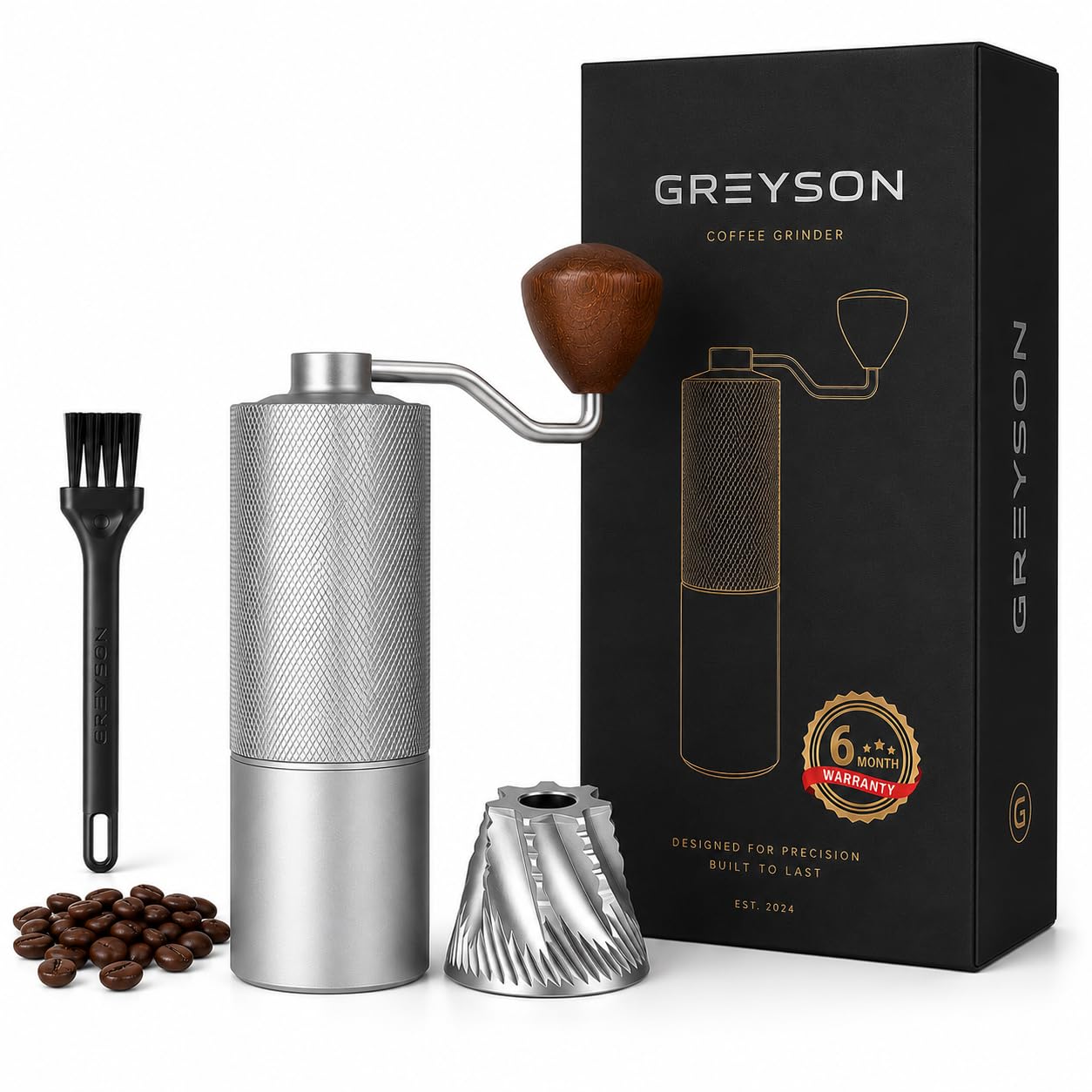 S2C 7-Axis Manual Coffee Grinder Capacity 20g with CNC Stainless Steel Tapered Burr - Internal Adjustable Setting, Double Bearing Positioning, French Press Coffee for Hand Grinder Gift, Silver-image-24