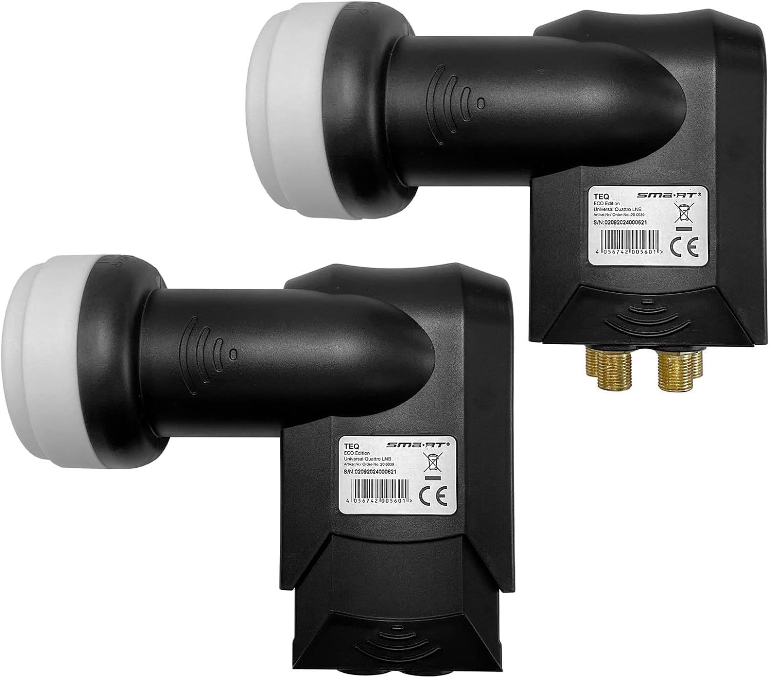 Quattro LNB di alta qualità + commutatore pmse 9/16 HB-DIGITAL 2 X SAT fino a 16 X partecipanti/ricevitore per Full HDTV 3D 4K UHD con alimentatore di rete + 40 connettori F dorati inclusi