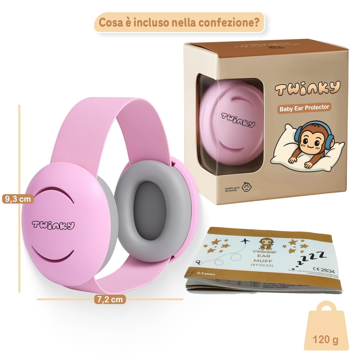 Twinky Cuffie Antirumore per Neonati e Bambini 0–36 Mesi – Cuffie Protettive Regolabili e Confortevoli – Baby Ear Muffs per Protezione dell’Udito e Sonno Migliore