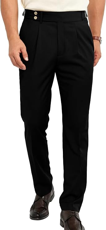 Mens Casual Dress Pants Expandable Waist Pleat Front Suit Pant Regular Fit Dress Slacks
