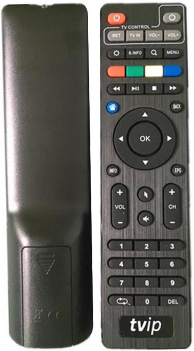 Front and back view of the Meentek TVIP 705 remote control