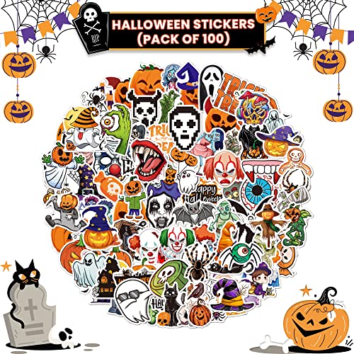 Katchon, Cute Halloween Stickers For Kids - Pack Of 100 | Halloween Vinyl Stickers | Scary Halloween Pumpkin Decorating Stickers | Halloween Water Bottle Stickers For Kids | Halloween Party Favors #TOP3