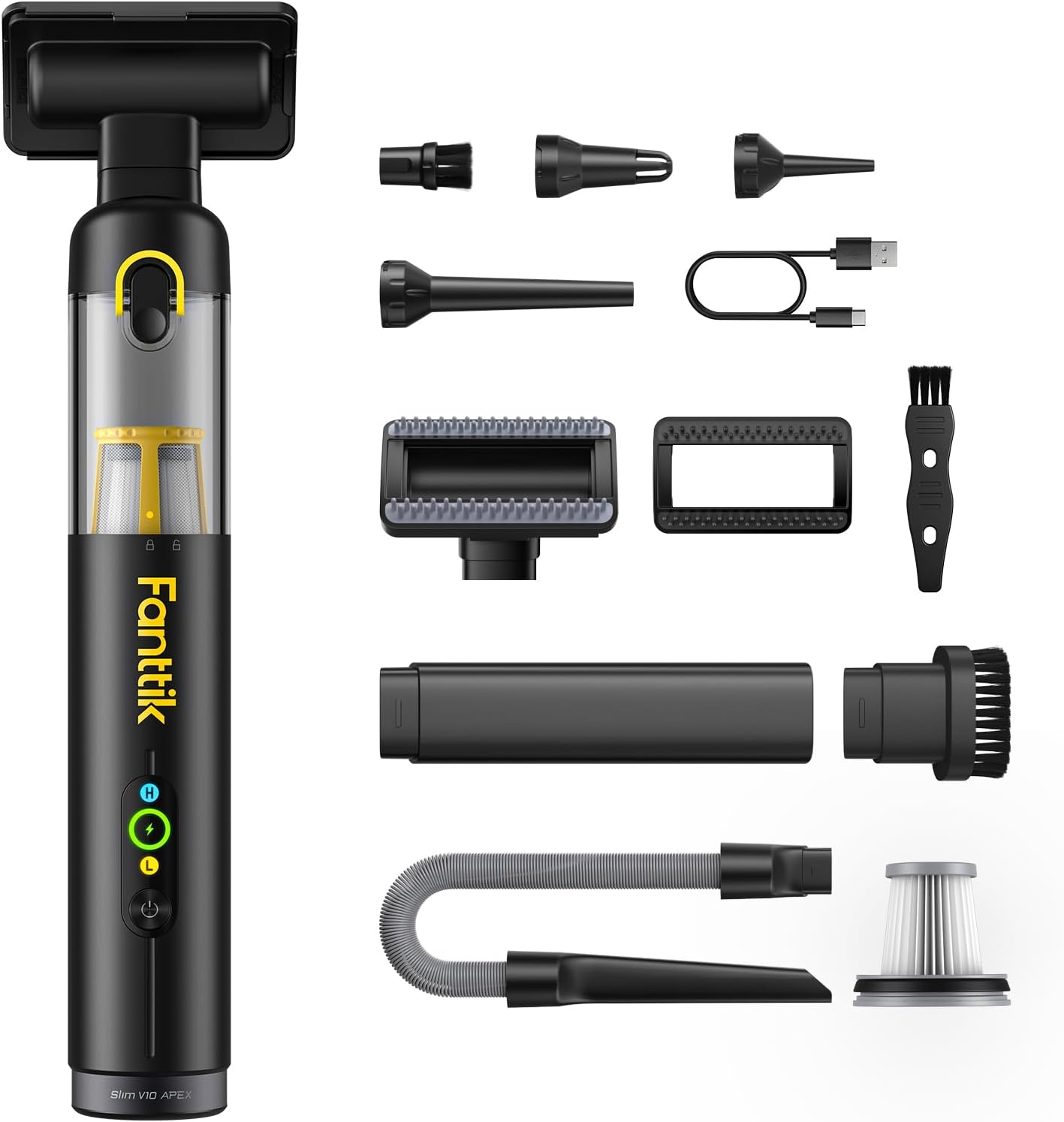 Fanttik Slim V10 APEX Cordless Car Vacuum, 4-in-1 Portable Mini Handheld Vac, 19kPa Suction Power, Upgraded Smart Digital Display, 2 Suction Modes for Small Jobs, Car, Office Desk, Keyboards (Black) Fanttik Slim V10 APEX Cordless Car Vacuum, 4-in-1 Portable Mini Handheld Vac, 19kPa Suction Power, Upgraded Smart Digital Display, 2 Suction Modes for Small Jobs, Car, Office Desk, Keyboards (Black)