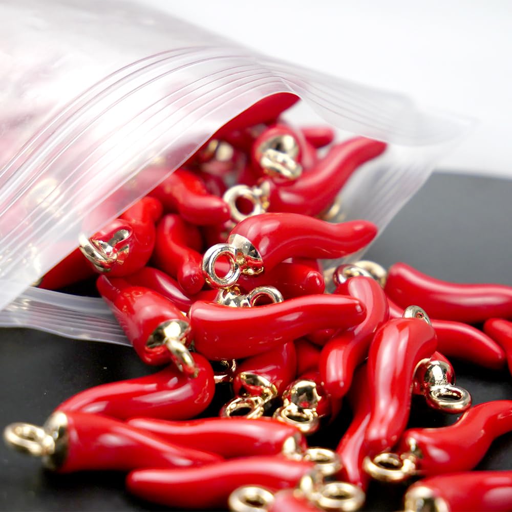 Confezione Da 100 Ciondoli Peperoncino Alle Verdure, Cornetto Portafortuna in Smalto e Lega