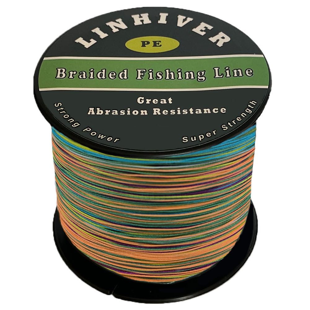 LinHiver Braided Fishing Line, Strong Power, Great Abrasion Resistance, Thin Diameter, No Stretch, Low Memory and High Sensitivity(328Yds, 100LB, 4 Strands, Multi Color)