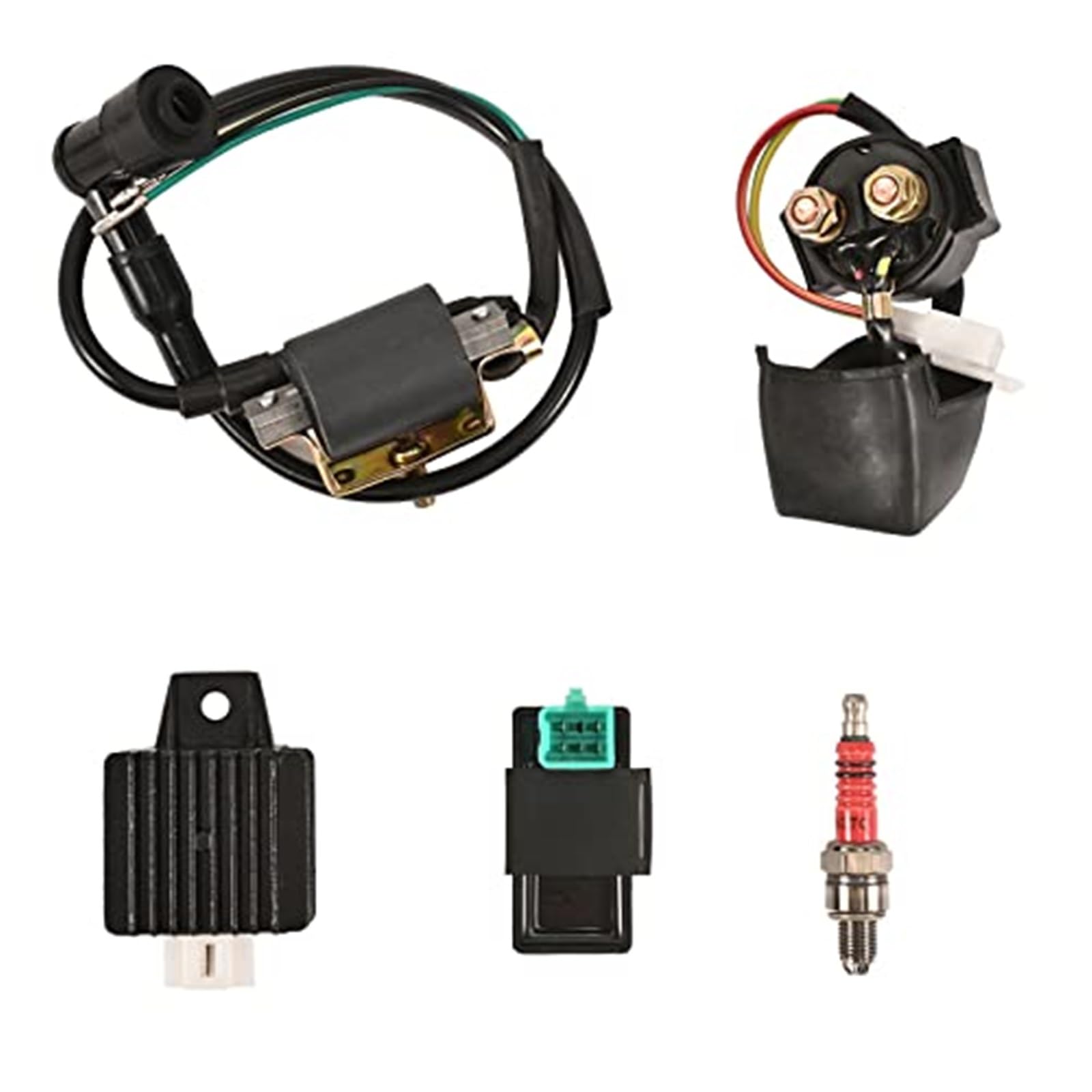 Cablaggio completo for quad, elettrico, bobina statore a 6 poli, relè solenoide, candela, for ATV a 4 tempi, 50 cc, 70 cc, 90 cc, 110 cc, 125 cc, pit quad, dirt bike, buggy, go kart Kit candel