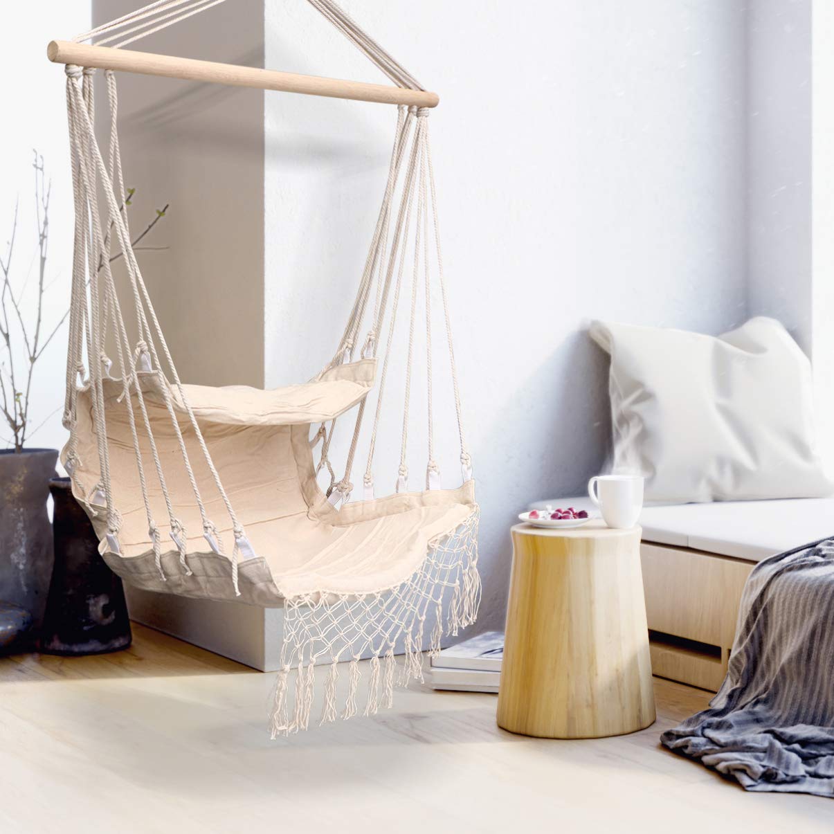 Amazon.co.jp: ハンモックチェア 吊り下げロープ ブランコ ニット