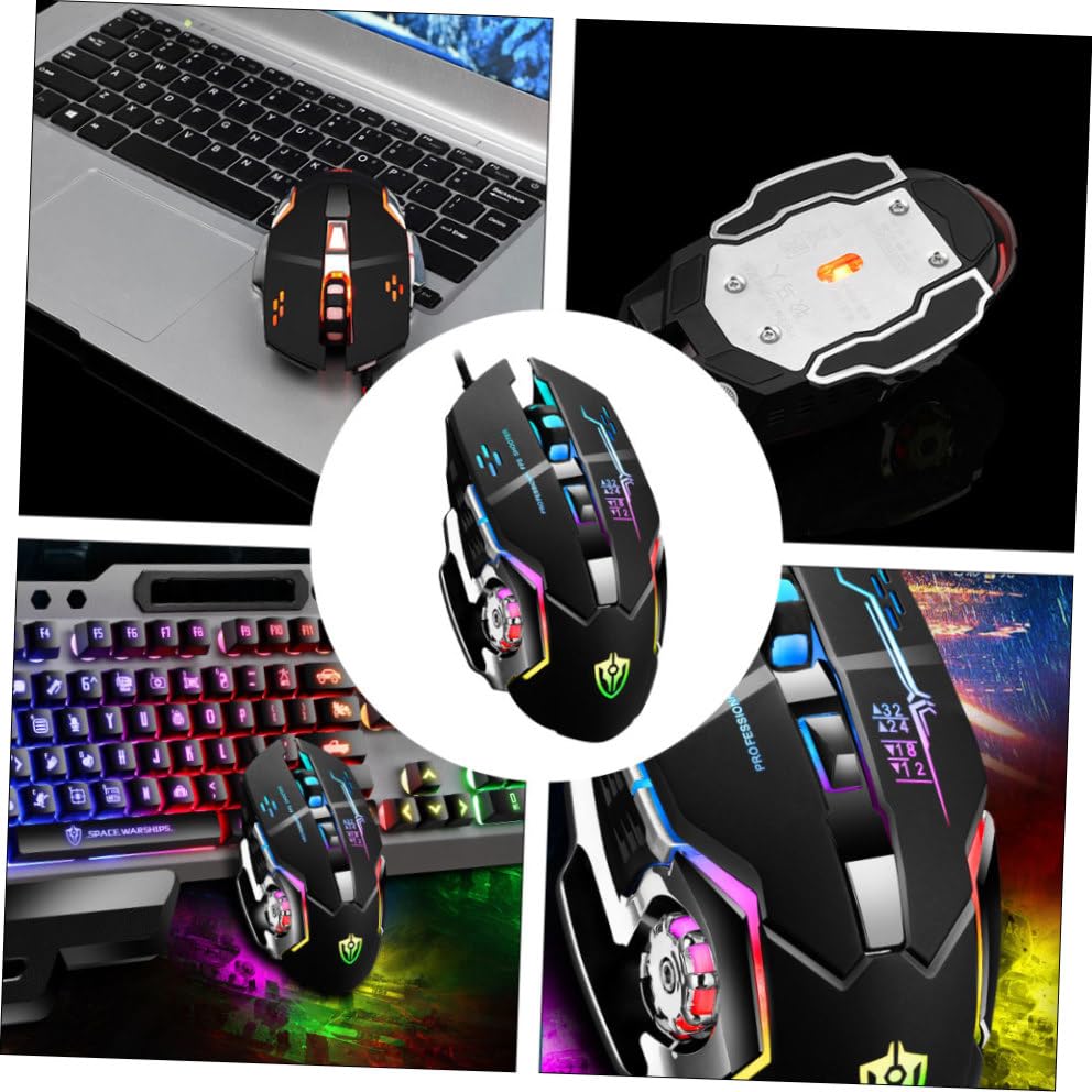 Ratón gaming ergonómico SHINEOFI con botones programables y diseño metálico negro para PC 5