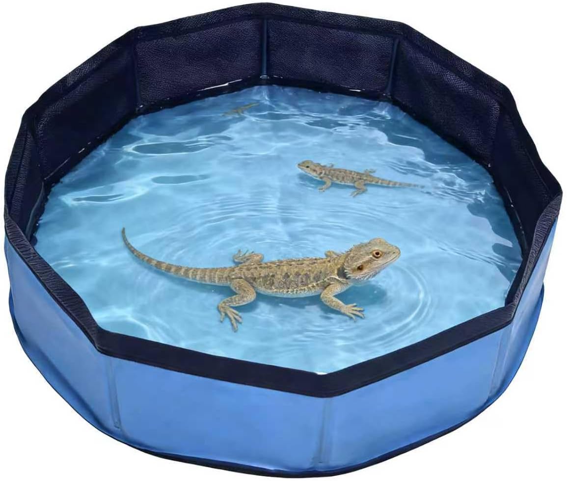 Eooqi Foldable Bearded Dragon Bathtub, Collapsible Reptile Bath Pool & Small Pet Water Tub, Portable Hard-Side Reptile Swimming Pool for Bearded Dragons, Hedgehogs and Hamsters (Blue, 19 x 3.5 in)