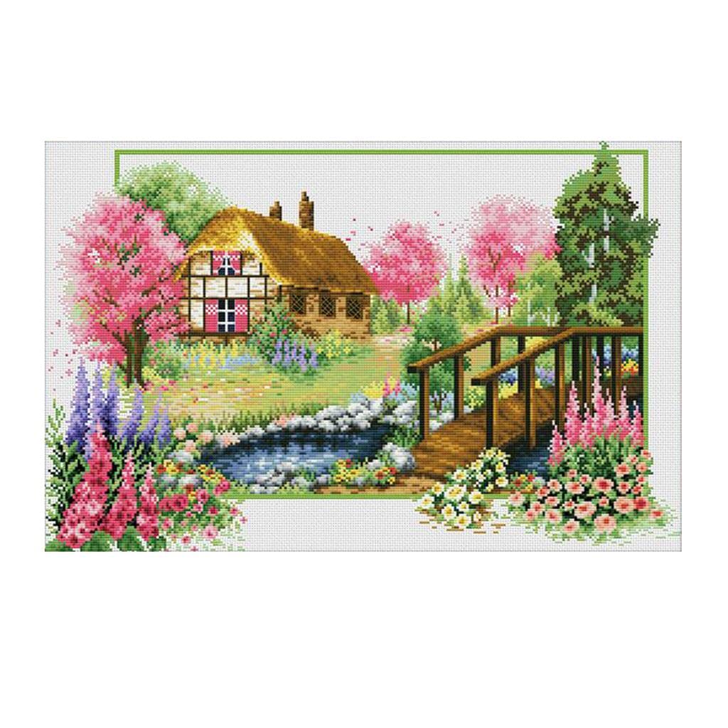THE STYLE SUTRA® Beautiful Spring Scenery DIY Stamped Stitch Kit Pre-Printed Pattern Home Decoration | 1 Set of Stitch Kit (Without Frame)-image-9