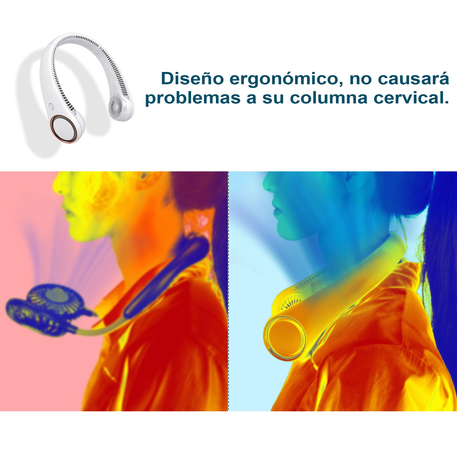 CIVPOWER Ventilador de cuello: portátil, personal, para el cuello, recargable, sin aspas, manos libres, 3 velocidades, 4000 mAh, funciona con USB, diseño de auriculares para hombres, mujeres