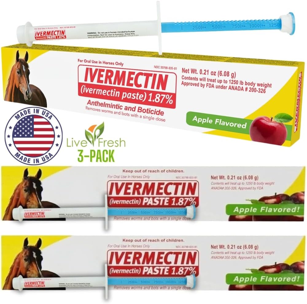 Ivermectin Paste - Horse Wormer 6.08g (3-Pack) with Apple Flavor