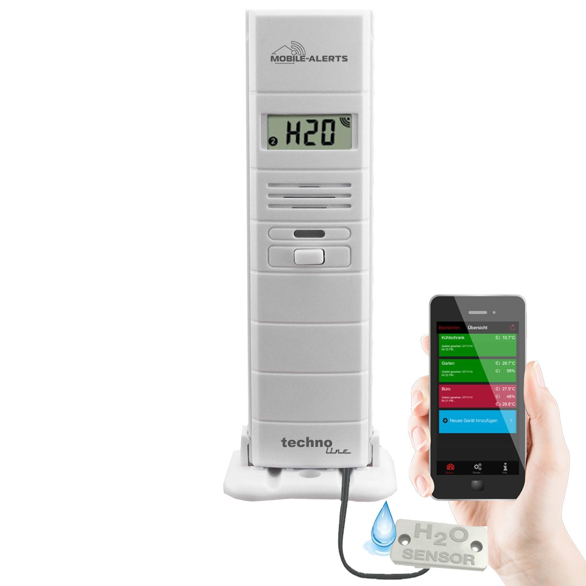 Technoline 2 in 1: Wassermelder und Thermo-Hygro Sensor, Weiß, 3.8 x 2.1 x 12.8 cm