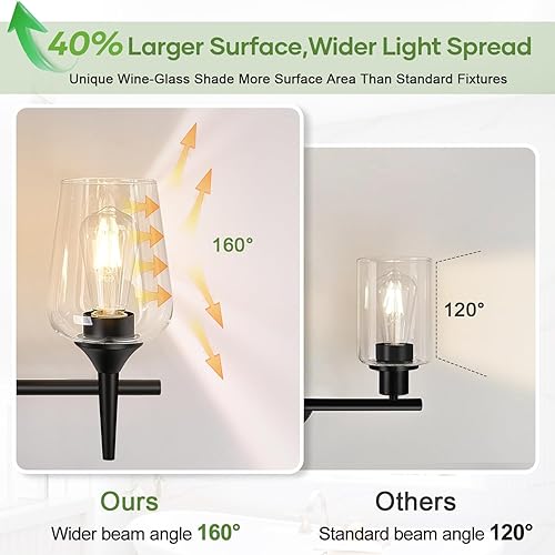 Miniatura 5 de Lámparas de baño de 3 luces actualizadas 2025, luces de tocador negras para baño con vidrio transparente, accesorios de iluminación de baño de 19.5