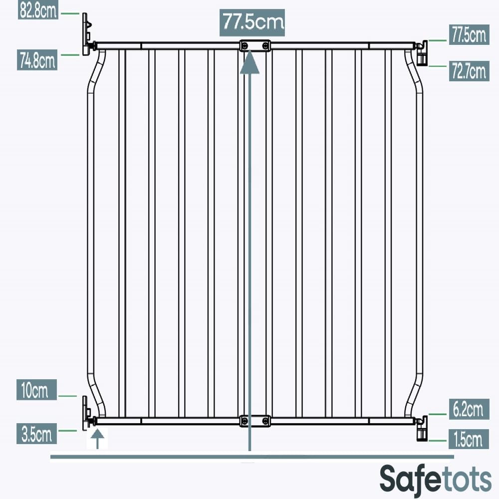Safetots Eco Barrera de Seguridad para Bebés de Ajuste con Tornillos, Gris, 70cm - 80cm, Puerta de Escalera para Niños PequeñosBarrera de Seguridad con Ajuste de Tornillos