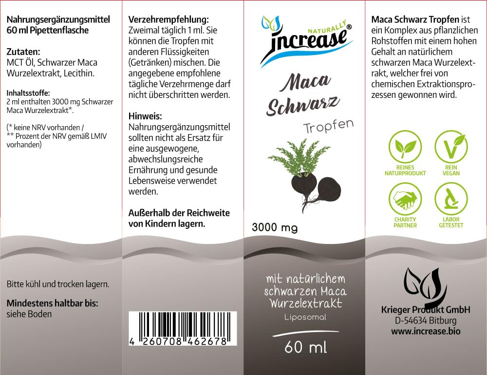 Nimm 3, zahl 2 Aktion Liposomale Maca Schwarz Tropfen hochdosiert - (270.000mg in 3 Flaschen) 3000mg Maca Schwarz pro Tagesdosis - MCT Öl - Hohe Bioverfügbarkeit