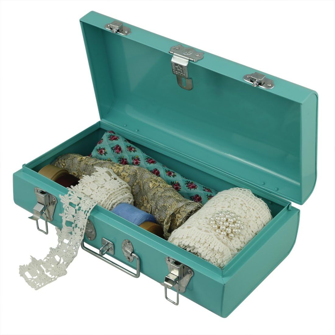Elan Vintage Style Metal Long Trunk, Rectangular Decorative Box (Aqua)