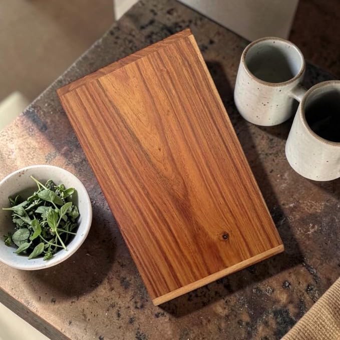 Image of Hutson Solid Teak Wood Cutting Board 18 x 11 Inch with Reinforced Edge Strips - Heavy Duty Wooden Chopping Board