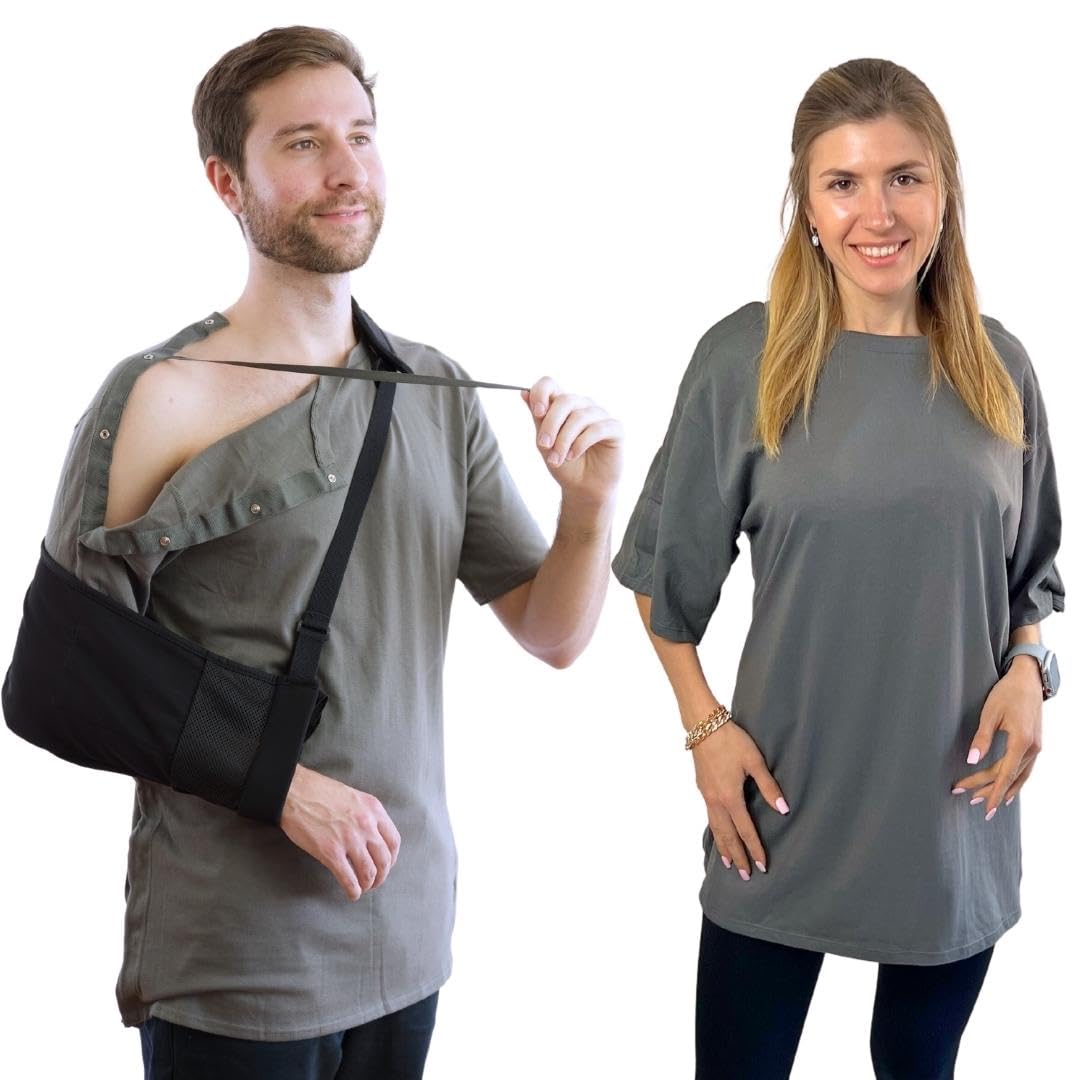 Inspired Comforts Unisex Post Surgery & Rehab Dual Access Crew Neck Snap Shirt