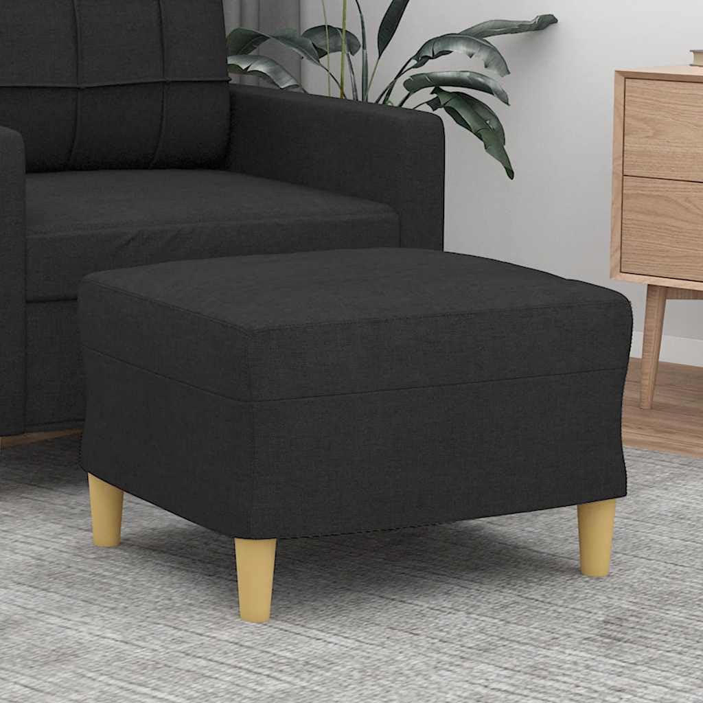 Taboret tapicerowany podnóżek czarny 60 x 50 x 41 cm materiał, rama ze sklejki, wypełnienie piankowe, puf do salonu, sypialni, korytarza, do podnóżka