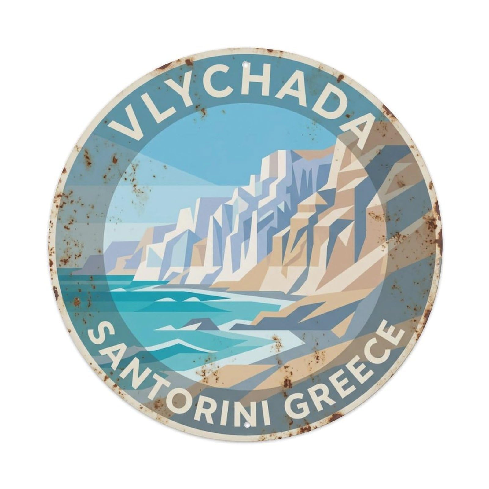 Vintage Travel Vlychada Santorini Cliffs 3 Metal Tin Sign