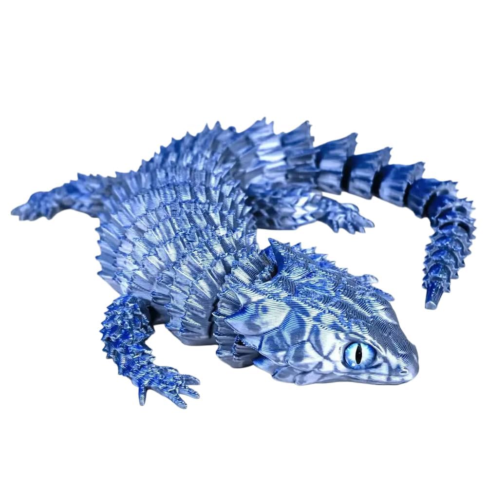 9.25 Inch 3D Printed Laser Blue Silver Lizard Collectible Figurines Gift for Home Office Executive Desk Decor