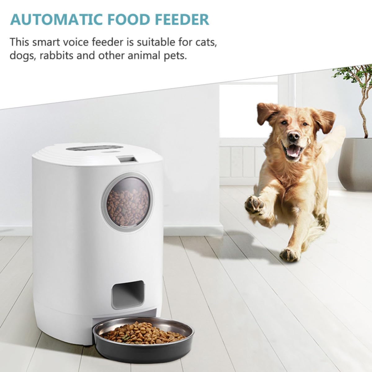 OUNONA Alimentador Automático para Mascotas Comedero para Perros 4.5l Blanco USB, Automático, de Abs, Acero Inoxidable y Pc, para Alimentación de Mascotas y Perros