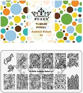 PUEEN Nail Art Stamping Plate - Animal Safari 01 - Theme Park Collection 125x65mm Unique Nailart Polish Stamping Manicure Image Plates Accessories Kit - BH000713