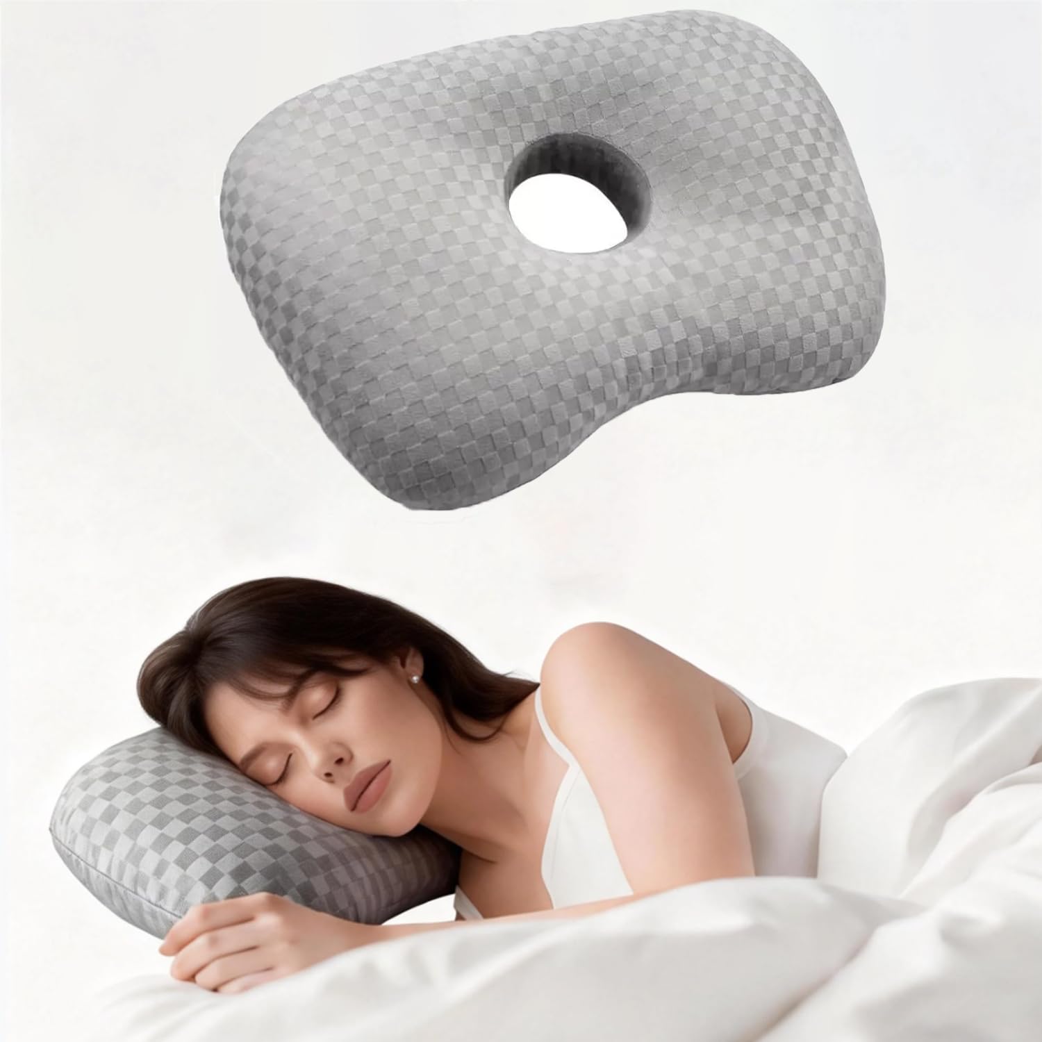 Could Spark Ear Piercing Pillow with Hole for Side Sleepers, Donut Pillow for Ear Pain Relief, Orthopedic Support Pillow for CNH Inflammation Pressure Sores, Adjustable Ear Pillow, Machine Washable