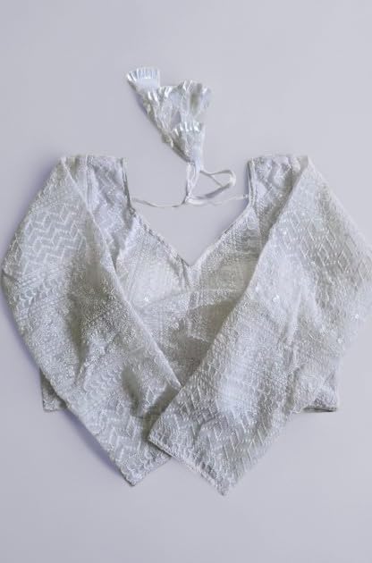 Full Sleeve Semi Transparent Chikankari Blouse with Alterable Extra Margin, Traditional Blouse for All Occassion