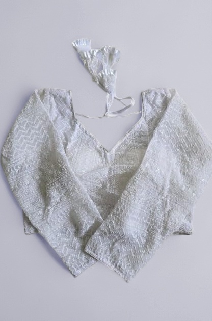 Full Sleeve Semi Transparent Chikankari Blouse with Alterable Extra Margin, Traditional Blouse for All Occassion